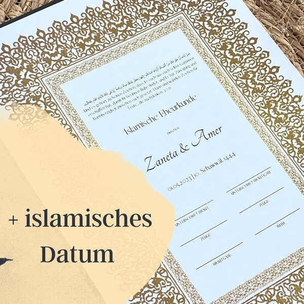 Islamisches Ehezertifikat Luxuriös/ Elegant - PERSONALSIERT + islamisches Datum