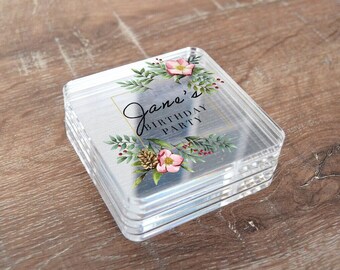 Set di sottobicchieri in acrilico personalizzati: bomboniere per feste di compleanno, sottobicchieri in plexiglass (6 unità)