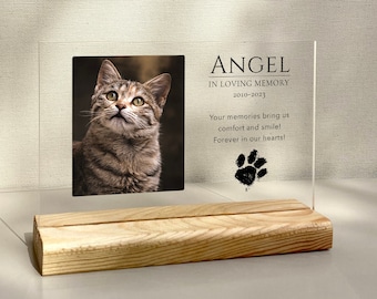 Targa commemorativa personalizzata per animali domestici: decorazione da tavolo in acrilico con icona a forma di zampa
