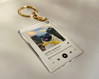 Portachiavi con copertina dell'album, foto personalizzata, testo personalizzato, portachiavi con musica, arte del vetro, placca in acrilico trasparente