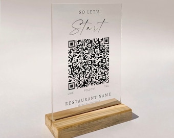 Menù QR personalizzato per ristoranti: plexiglass acrilico con supporto in legno