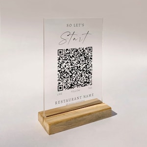 Menú QR personalizado para restaurantes, decoración de mesas, plexiglás acrílico transparente, expositor higiénico, menú sin contacto, menú QR editable