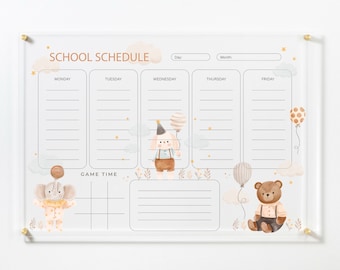 Orario scolastico personalizzato per bambini: planner trasparente in acrilico cancellabile a secco