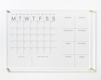 Custom Acrylic Monthly Planner, Transparent Dry Erase Board, Wall Mounted Acrylic Planner, Organizer, Calendar, Office, School, Family, Kids