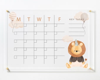Agenda mensile personalizzata per bambini: calendario cancellabile a secco in acrilico trasparente