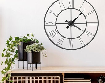 Silent Metal Wall Clock With Latin Numerals,Unique Wall Clocks,Extra Large Metal Wall Clock,Matal Clock,Black Metal Clock,Modern Wall Clock