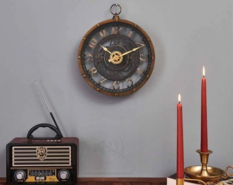 Vintage Wall Clock, Brown Wall Clock, Wall Clock with Numerals, Unique Wall Clock, Large Wall Clock, Oversized Wall Clock, Rustic Wall Clock