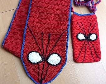 Crochet Spiderman Scarf,Hand Knit Scarf,Mayday Parker,Crochet Scarf,Spider Web Scarf,Spiderman Knit Scarf,Crochet Spiderman,Superhero Scarf