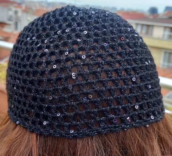 Crochet Skull Cap Hat,party Skull Cap With Sparkly Sequins