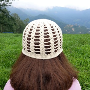 Crochet Cotton Blend Skull Cap: Summer Lace Knit Beanie