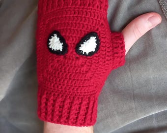 かぎ針編みのスパイダーマン指なし手袋：スパイダーウェブスーパー