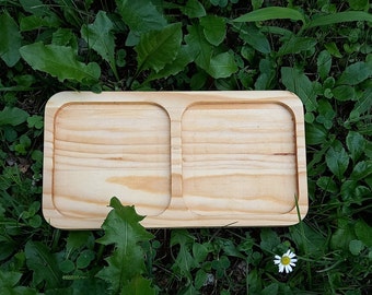 Wood Tray, Sink Tray,Two Chambers Wooden Organizer,Trinket Tray,Soap Dispenser Tray,Modern Bathroom Tray,Kitchen Tray, Key Tray, Wooden tray