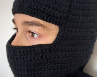 Hand Crochet Ski Mask: Wool Blend Balaclava for Man - Winter Face Cover