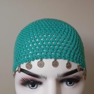 Crochet Mesh Beanie with Sequins,Knit Skull Cap,Crochet Skull Cap,Crochet Summer Skull Cap,Abba Style Cap,Party Skull Cap,Crochet Beach Cap
