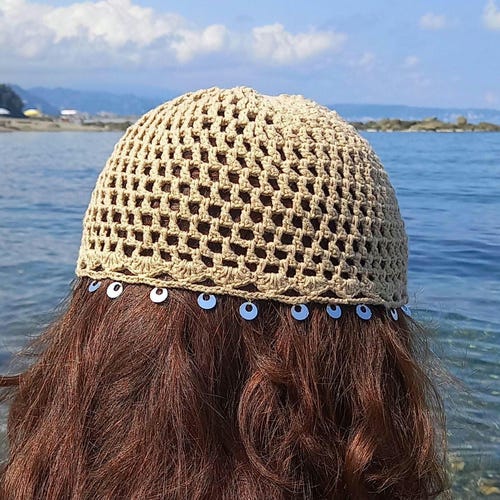 Gorro de calavera de malla de crochet, gorro bohemio