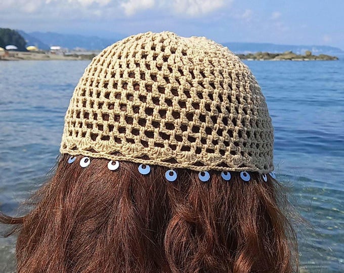 Crochet Mesh Skull Cap, Boho Beanie