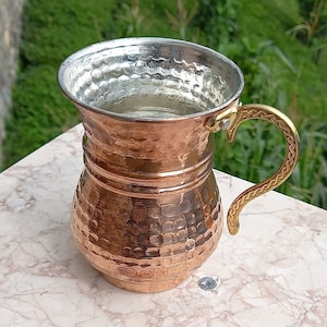 Pure Copper Mug,Handmade Copper Mug,Copper Hammered Mug,Pure Copper Cup,Brass handle Copper Mug,Hammered Drinking Mug,Eco-Friend,250 ml