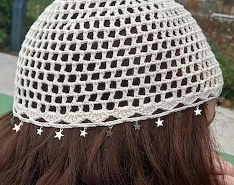 Cotton Skull Cap,Crochet Mesh Skull Cap,Knit Skull Hat,Crochet Skull Cap,Knit Mesh Skull Cap,Party Skull Hat,ABBA Style Hat,Knit Granny Cap