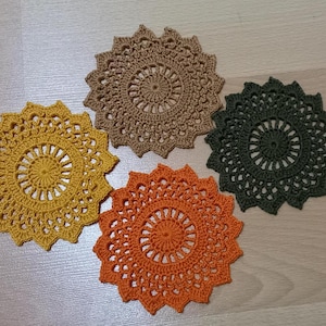 4 Pcs,Crochet Coasters,Farmhouse Coasters,Crochet Doily,Round Crochet Trivets,Cotton Warm Mats,Placemats,Rustic Farmhouse Kitchen Decor,