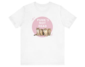 Punk's Not Dead Cat Trio T-Shirt | Retro Pink Circle, Cute Kittens