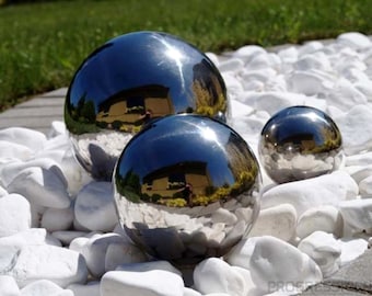 Boules décoratives en acier inoxydable, lot de 3 - 10, 15, 20 cm | Décor de jardin | Décoration extérieure | Ornements de jardin Décoration