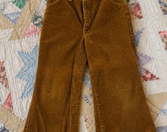 Vintage 1970s Kids Wide Corduroy Bell Bottom Pants Size 7