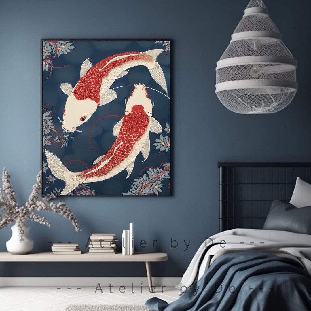 Koi Fish Poster, Japanese Art, Koi Fish Decor, Koi Fish Wall Art, Nautical Print, Japanese Style