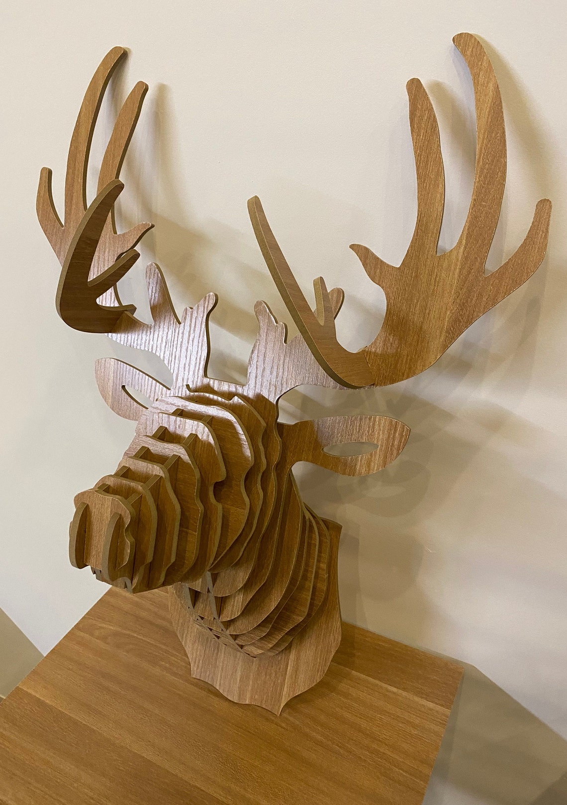 Lot de 10 décorations de Noël en bois à suspendre en forme de tête de cerf