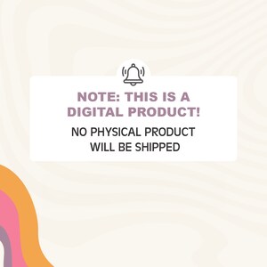 Puede incluir: Una notificaci&oacute;n de producto digital con un icono de campana y el texto "NOTA: &iexcl;ESTE ES UN PRODUCTO DIGITAL! NO SE ENVIAR&Aacute; NING&Uacute;N PRODUCTO F&Iacute;SICO". El fondo es beige claro con un patr&oacute;n ondulado.