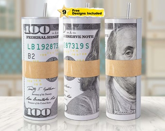 Money Roll Band Tumbler Wrap Seamless PNG Design 100 Dollar Bill Tumbler Sublimation Design Digital Download File.