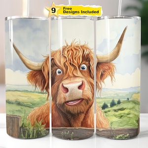 Funny Highland Cow Tumbler Wrap Png 20oz Skinny Sublimation Tumbler Design Seamless Design Png Tumbler Download File.