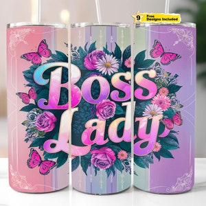 Boss Lady Tumbler Wrap: Floral 20 Unzen Skinny Tumbler Design (PNG Digital Download)