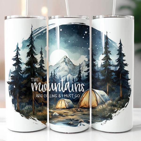 Camping Tumbler Wrap 20 oz Skinny Tumbler Png Sublimation Mountain Tumbler Wrap Png Adventure Tumbler Png Seamless Design Digital Download