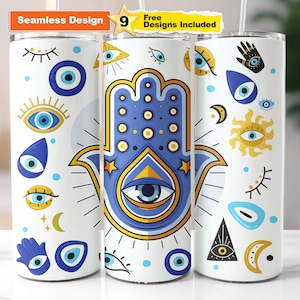 The Hamsa Hand 20oz skinny tumbler sublimation designs Hand of Fatima Tumbler Png file Evil Eye Protection Tumbler Wrap digital download