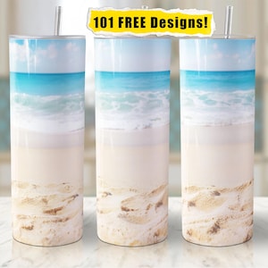 Beach Sea Tumbler Wrap for 20 Oz Skinny Seamless Design Png Instant Download File.