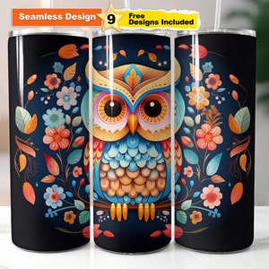 Owl Tumbler Wrap Floral Tumbler Wrap 20oz Skinny Tumbler Sublimation Designs Tumbler Seamless Design PNG File Digital Download