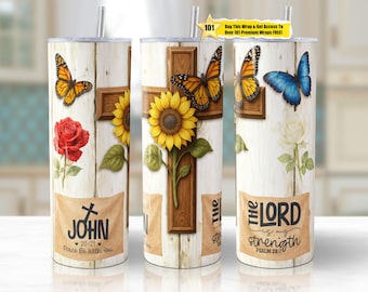 Cross Tumbler Wrap Png Christian Floral Sublimation Wrap Boho Bible Verse 20 Oz Skinny Tumbler God Faith Design Png Jesus Tumbler Wrap