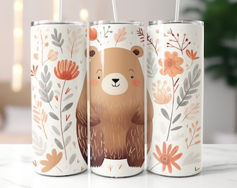 Gobelet papier peint ours mignon pour gobelet skinny 20 oz | Design par sublimation PNG |  Téléchargement numérique instantané PNG