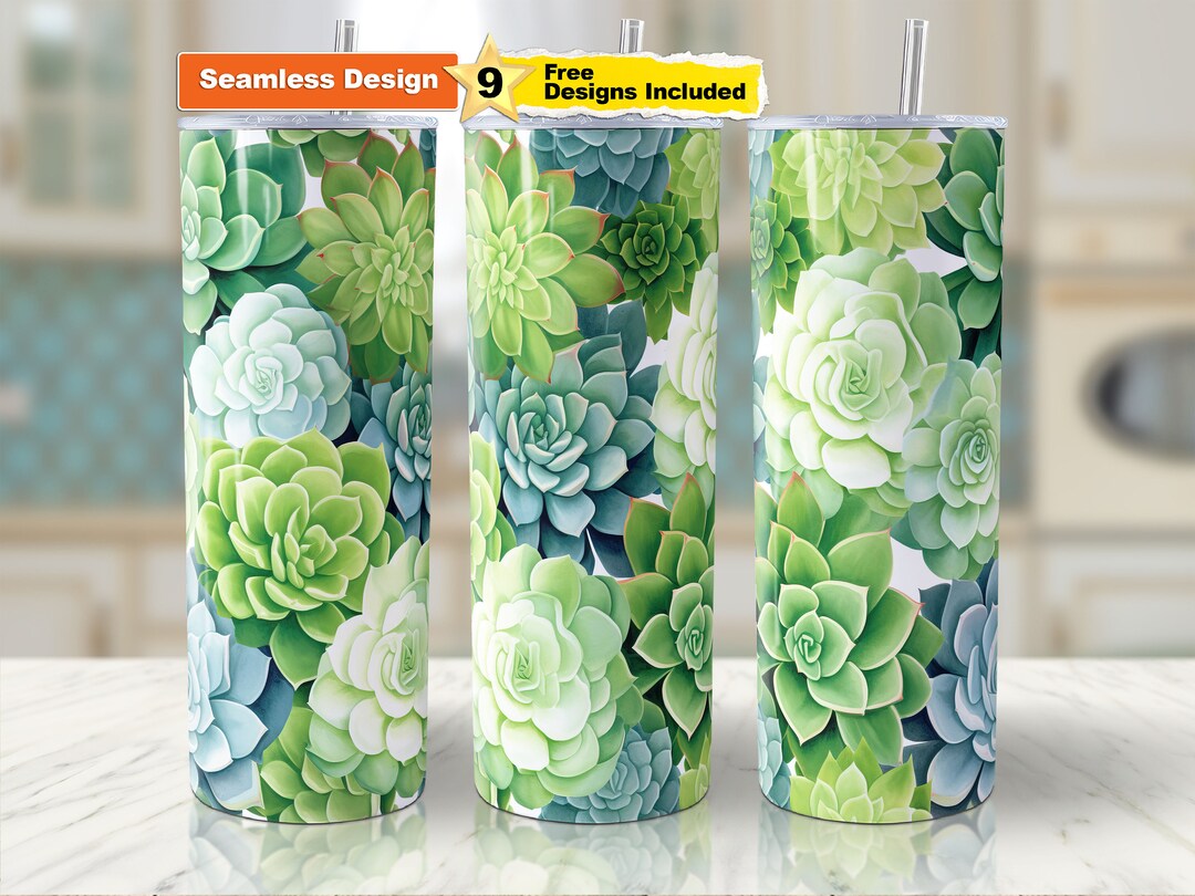 Succulent Tumbler Wrap: 20 Oz Skinny Tumbler Sublimation Design ...