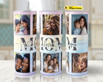 Mom Photo Tumbler PNG File for Sublimation I Love You Mum Tumbler Photos Tumbler Wrap 20 oz Skinny Tumbler PNG File - Includes Mum version.