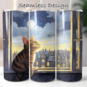 Cat Cartoon Illustration Seamless Tumbler Wrap for 20 oz Skinny Tumbler | PNG Sublimation Design |  Instant Digital Download PNG