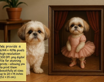 Retrato personalizado de mascota: Divertido dibujo de perro real (descarga digital, 20 x 14 pulgadas).
