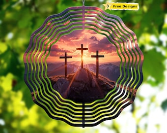 Christian Cross Wind Spinner: Sunset Sublimation Design (PNG)