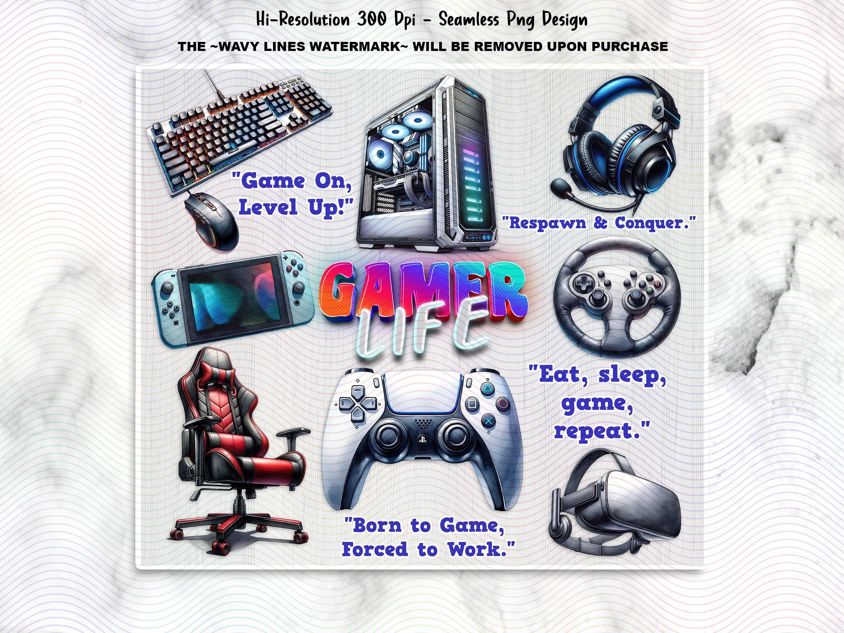 Gamer Life 20oz Tumbler Sublimation Design: Seamless Gaming PNG ...