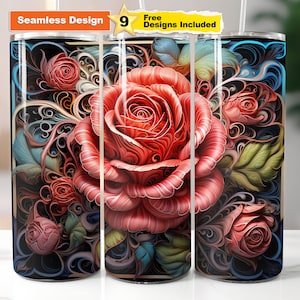 3D Rose Tumbler Wrap 20 oz Skinny Tumbler Sublimation Designs 3D Roses Tumbler Wrap Floral Tumbler PNG 3D Tumbler Wrap Seamless Design File