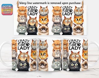 Crazy Cat Lady Mug Wrap: Funny Cat Design (Digital Download)