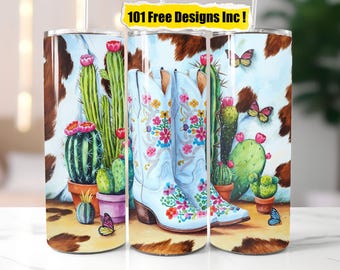 Cowgirl Boots Tumbler Wrap: Western Cactus Floral Design (Digital Download)