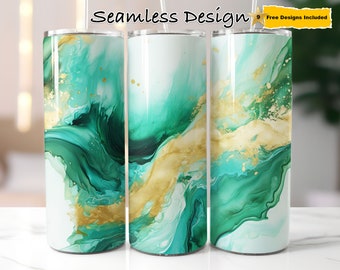 Emerald Green Gold Tumbler Wrap: Seamless 20oz Design (PNG Digital Download)