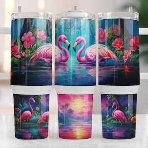 Simply Southern Flamingo Print 40oz Tumbler With Lid Handle & Straw, Pink