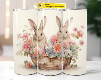 Rabbit Tumbler Wrap: Floral Basket 20oz Skinny Tumbler (Digital Download)